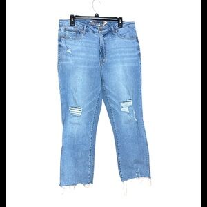 Seven7 Distressed Blue Jeans size 14 straight, raw